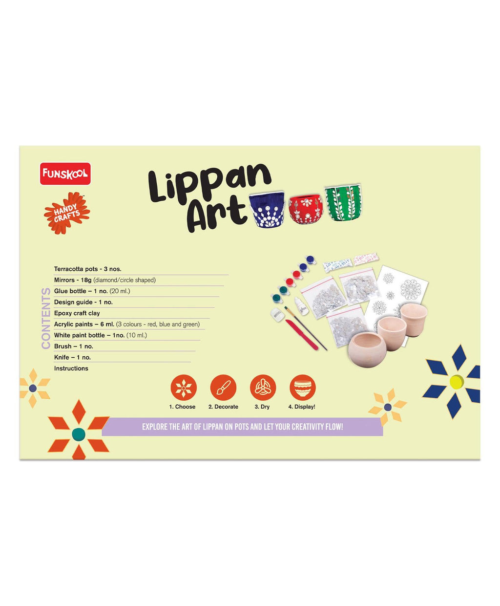 Funskool Handycrafts Mirror and Lippan Art - Pot Decorating kit for Ages 6+