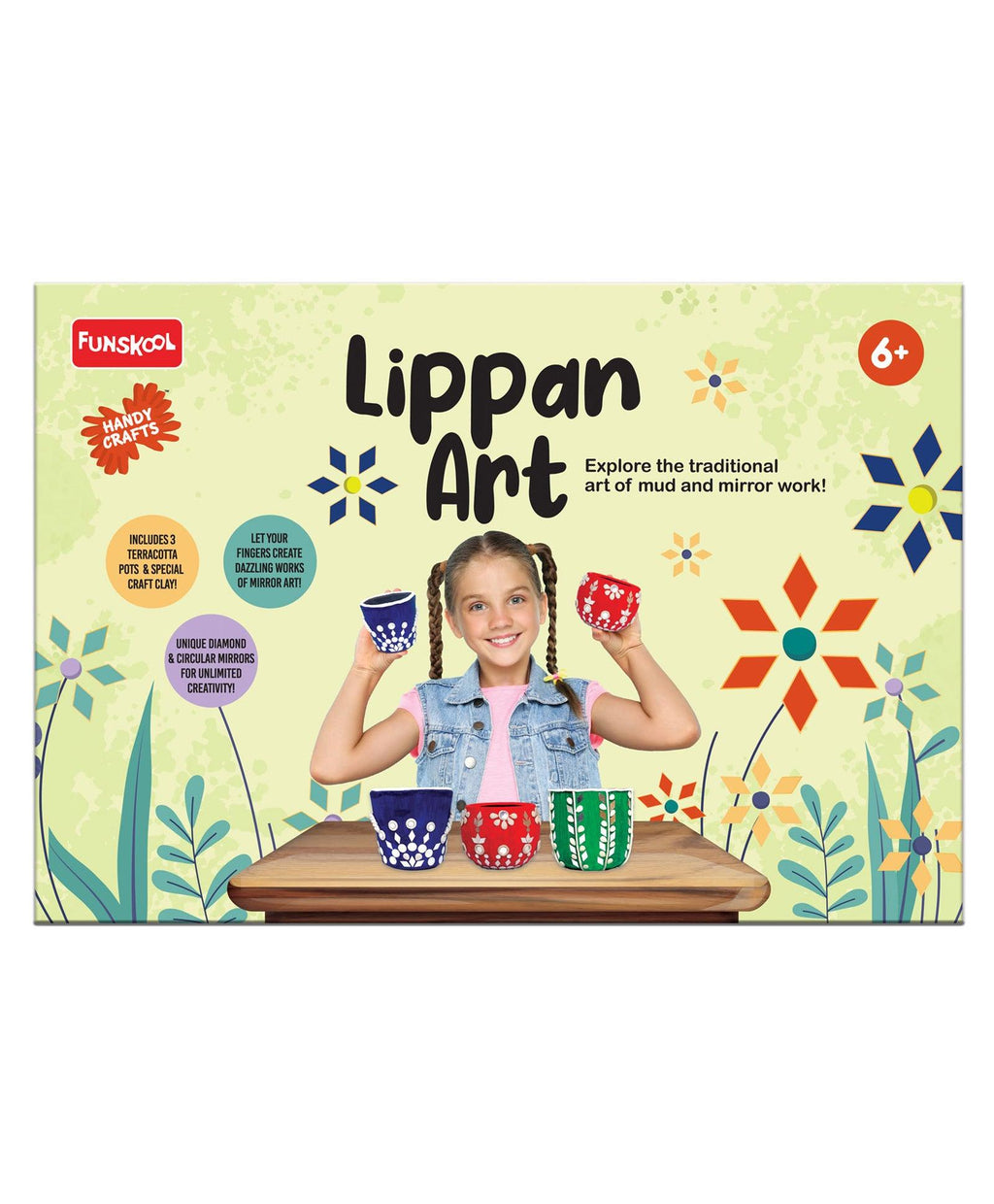Funskool Handycrafts Mirror and Lippan Art - Pot Decorating kit for Ages 6+