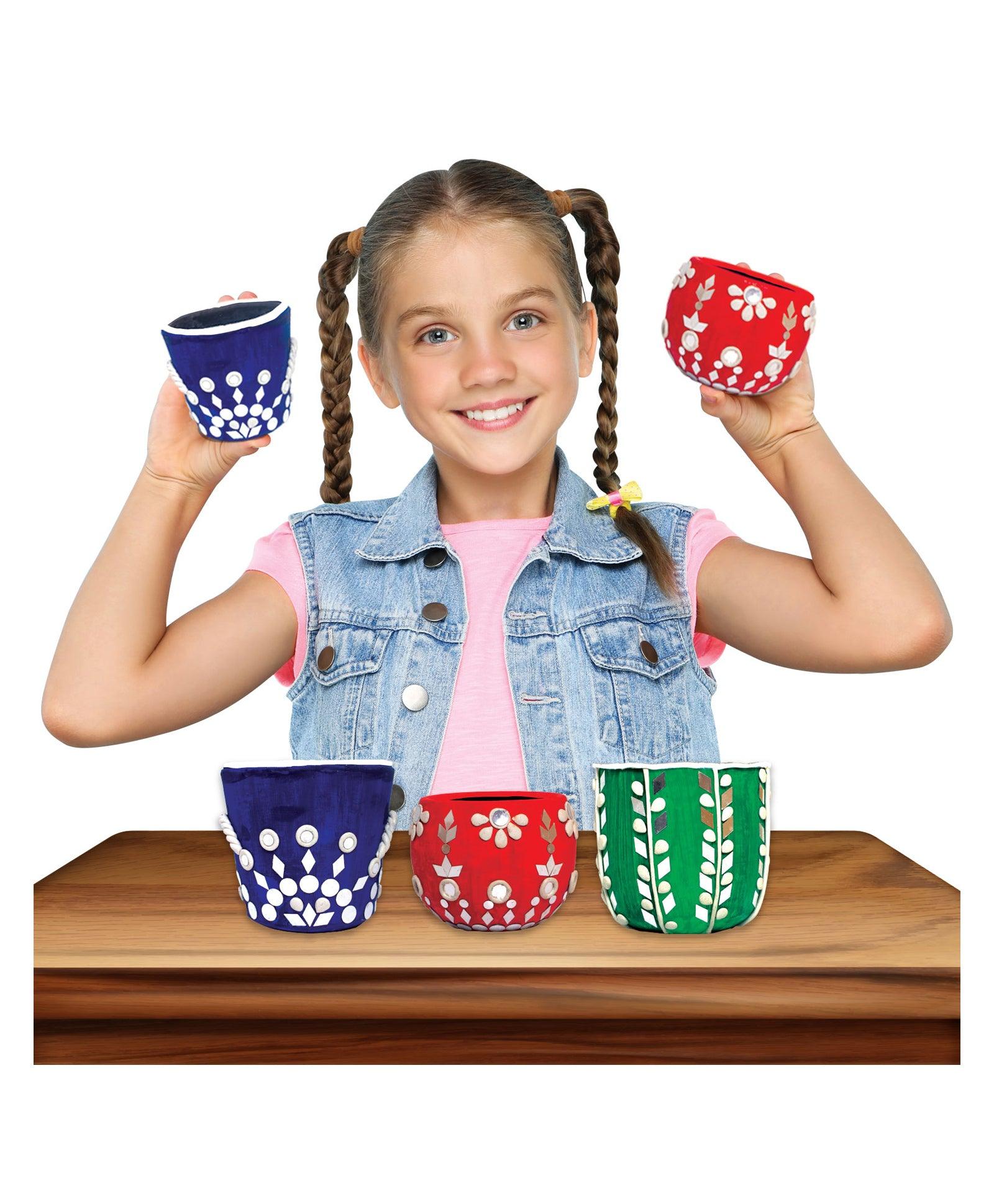 Funskool Handycrafts Mirror and Lippan Art - Pot Decorating kit for Ages 6+